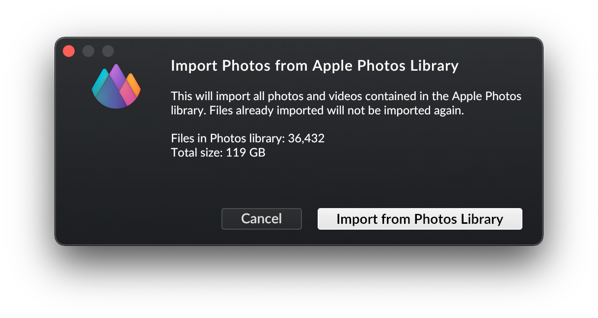 Apple Photos import dialog