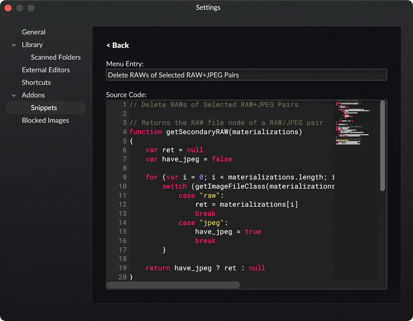 Snippet Settings