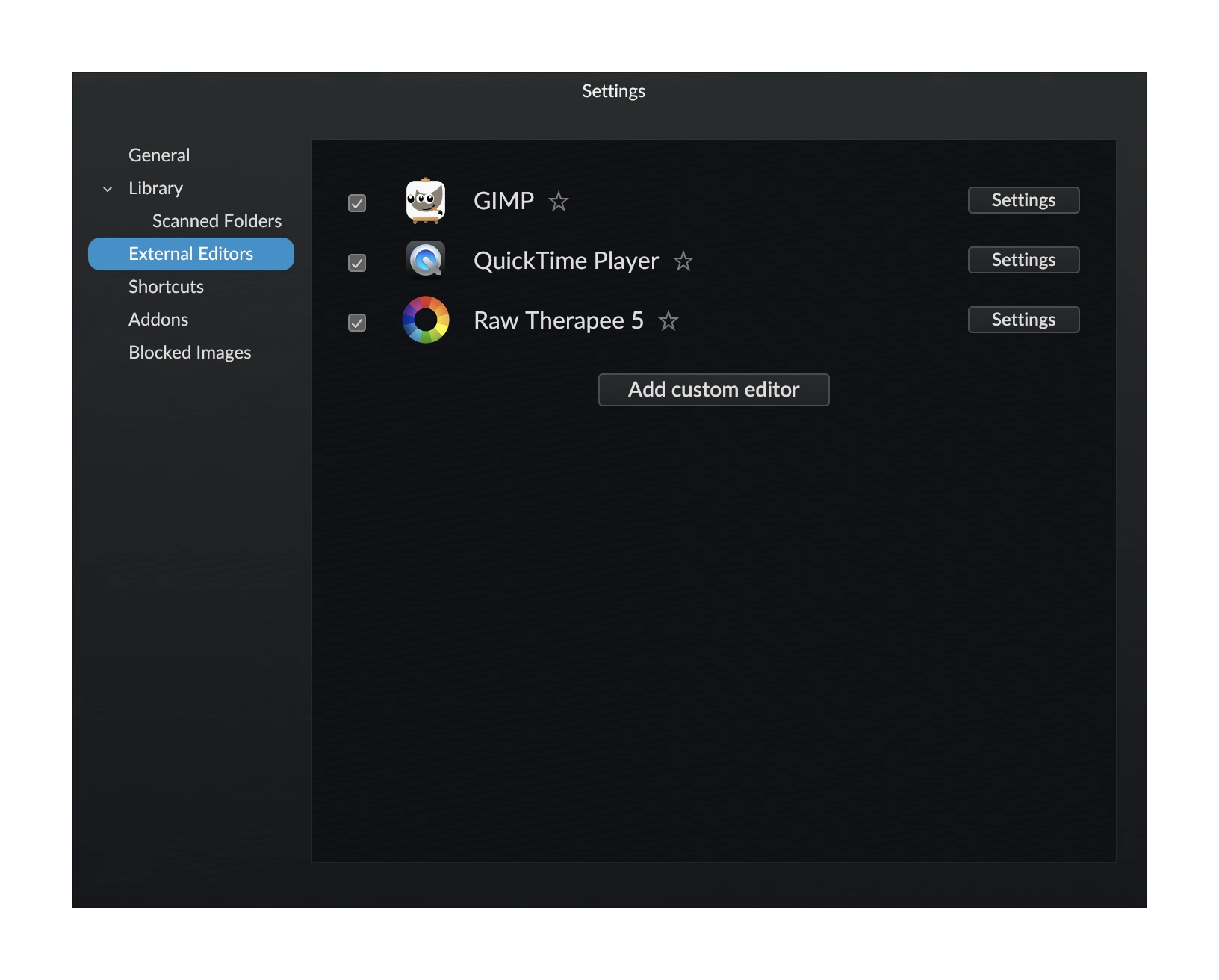 External editor configuration