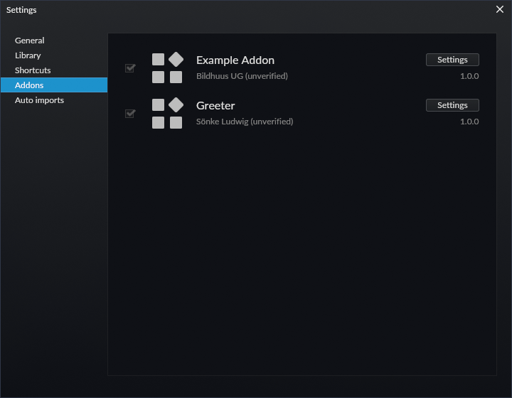 Settings dialog